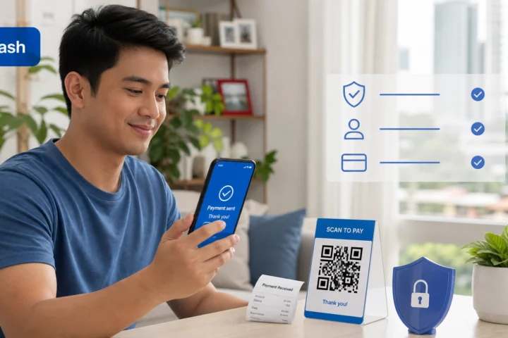 Filipino reader reviewing a GCash payment confirmation and account-security checklist