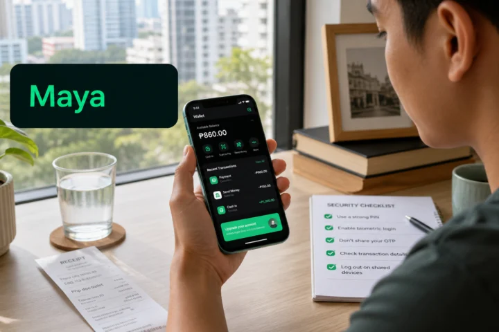 Filipino reader reviewing Maya wallet security steps and a transaction record